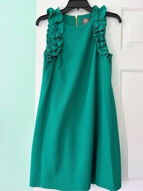 Vince Camuto Teal Ruffle-Shoulder Shift Dress